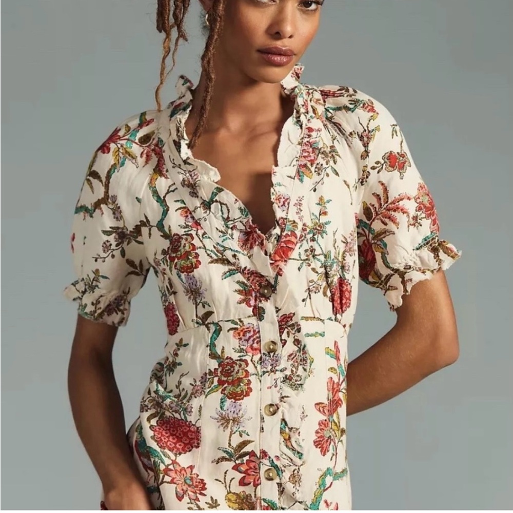 Anthropologie x Pilcro Cream Flutter Sleeve Ruffled Blouse